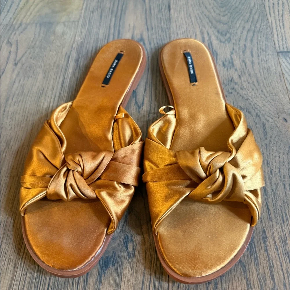 Zara Satin Knot Sandals - Gold size 9 or 40z EUC. - Picture 2 of 4